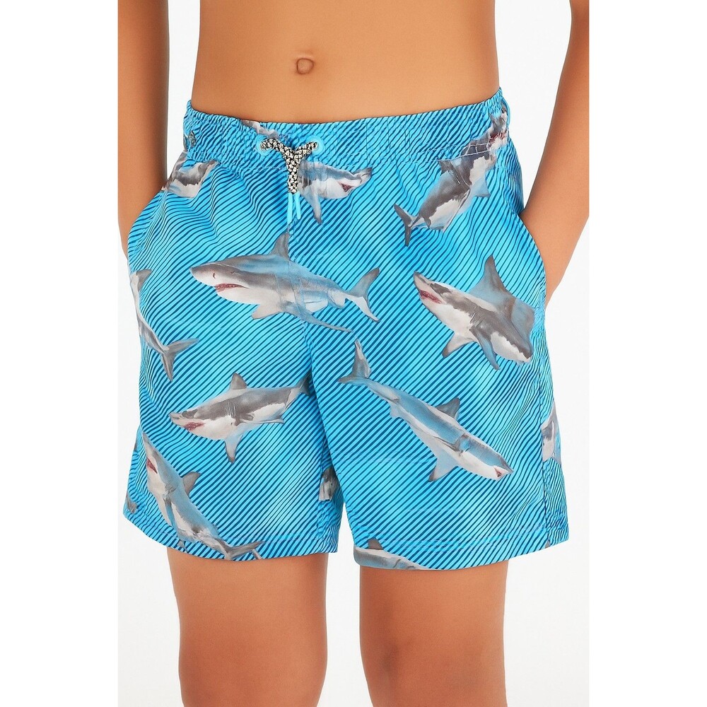 Wonder Nation Boys Shark Swim Trunks Size M 8 Quick Dry‎ UPF 50+ Blue Shorts NWT